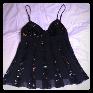 BCBG sequined spaghetti strap top